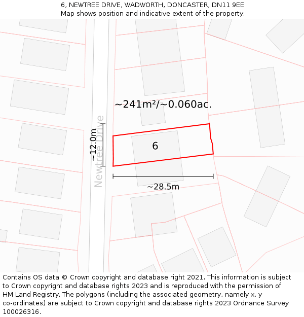 6, NEWTREE DRIVE, WADWORTH, DONCASTER, DN11 9EE: Plot and title map