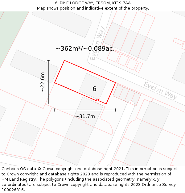 6, PINE LODGE WAY, EPSOM, KT19 7AA: Plot and title map