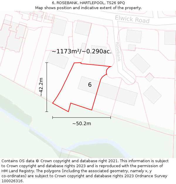 6, ROSEBANK, HARTLEPOOL, TS26 9PQ: Plot and title map