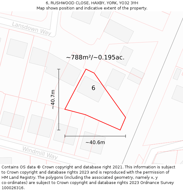 6, RUSHWOOD CLOSE, HAXBY, YORK, YO32 3YH: Plot and title map