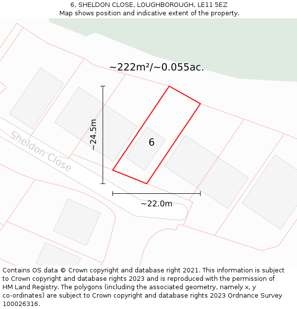 6, SHELDON CLOSE, LOUGHBOROUGH, LE11 5EZ: Plot and title map