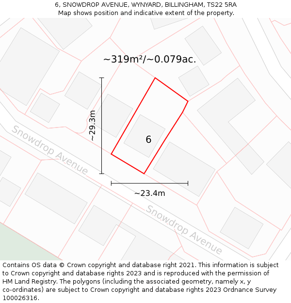 6, SNOWDROP AVENUE, WYNYARD, BILLINGHAM, TS22 5RA: Plot and title map