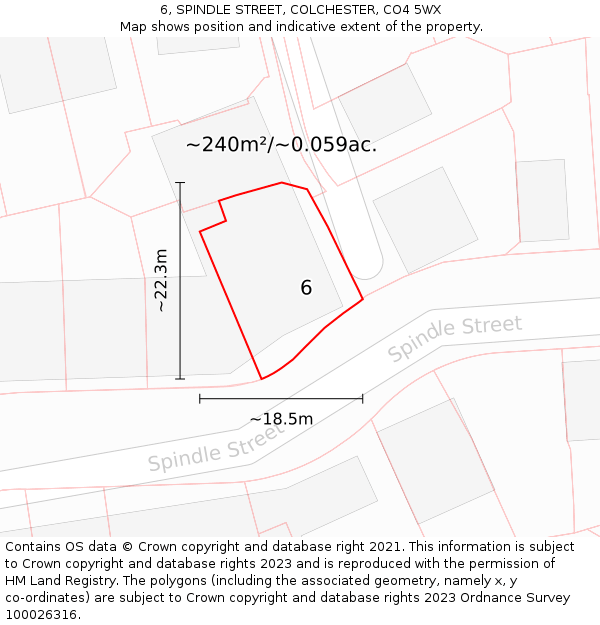 6, SPINDLE STREET, COLCHESTER, CO4 5WX: Plot and title map