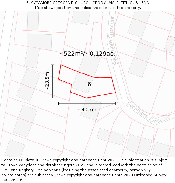 6, SYCAMORE CRESCENT, CHURCH CROOKHAM, FLEET, GU51 5NN: Plot and title map