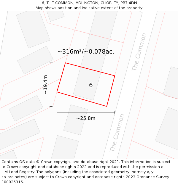 6, THE COMMON, ADLINGTON, CHORLEY, PR7 4DN: Plot and title map