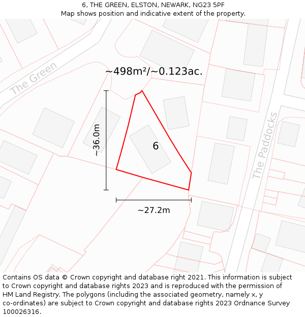 6, THE GREEN, ELSTON, NEWARK, NG23 5PF: Plot and title map