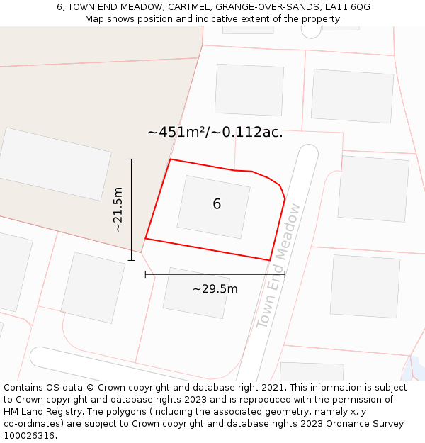 6, TOWN END MEADOW, CARTMEL, GRANGE-OVER-SANDS, LA11 6QG: Plot and title map