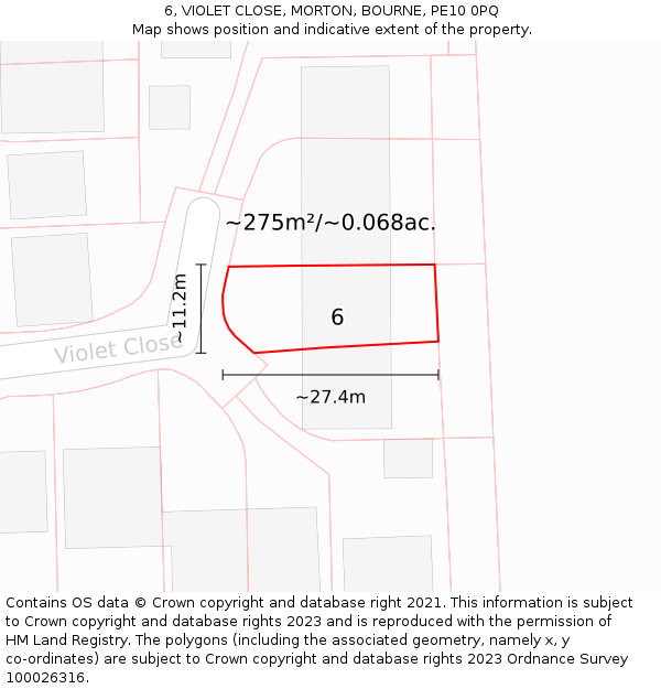 6, VIOLET CLOSE, MORTON, BOURNE, PE10 0PQ: Plot and title map