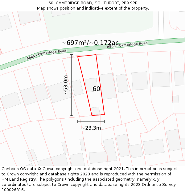 60, CAMBRIDGE ROAD, SOUTHPORT, PR9 9PP: Plot and title map