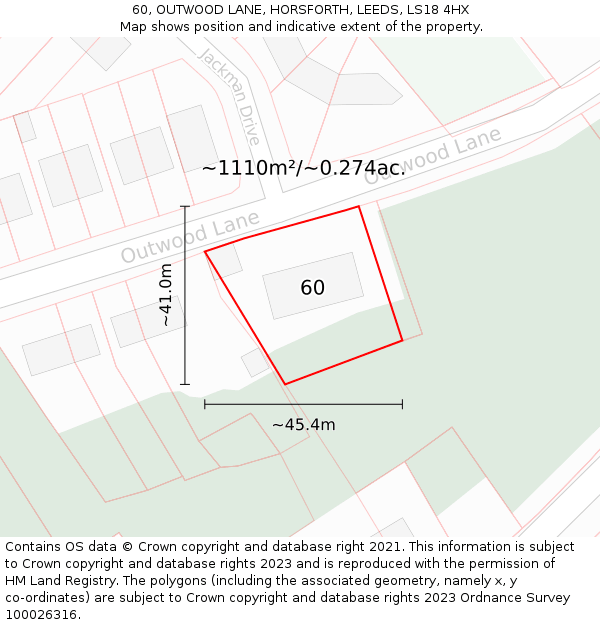 60, OUTWOOD LANE, HORSFORTH, LEEDS, LS18 4HX: Plot and title map