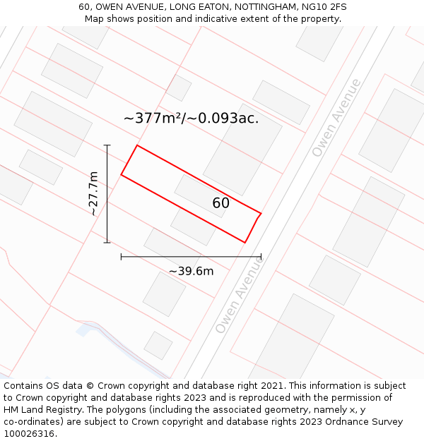 60, OWEN AVENUE, LONG EATON, NOTTINGHAM, NG10 2FS: Plot and title map