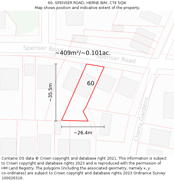 60, SPENSER ROAD, HERNE BAY, CT6 5QW: Plot and title map