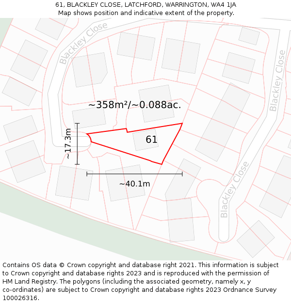 61, BLACKLEY CLOSE, LATCHFORD, WARRINGTON, WA4 1JA: Plot and title map