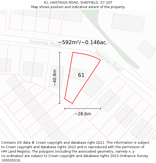 61, HASTINGS ROAD, SHEFFIELD, S7 2GT: Plot and title map