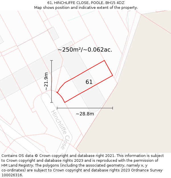 61, HINCHLIFFE CLOSE, POOLE, BH15 4DZ: Plot and title map