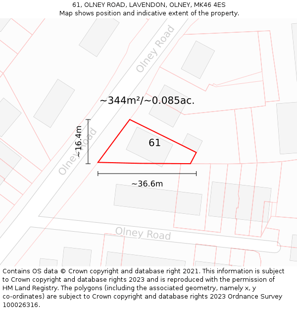 61, OLNEY ROAD, LAVENDON, OLNEY, MK46 4ES: Plot and title map