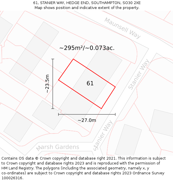 61, STANIER WAY, HEDGE END, SOUTHAMPTON, SO30 2XE: Plot and title map