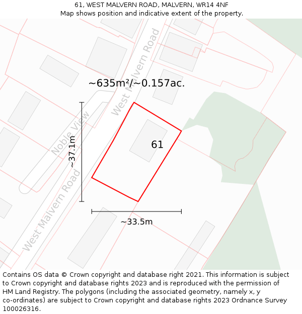 61, WEST MALVERN ROAD, MALVERN, WR14 4NF: Plot and title map