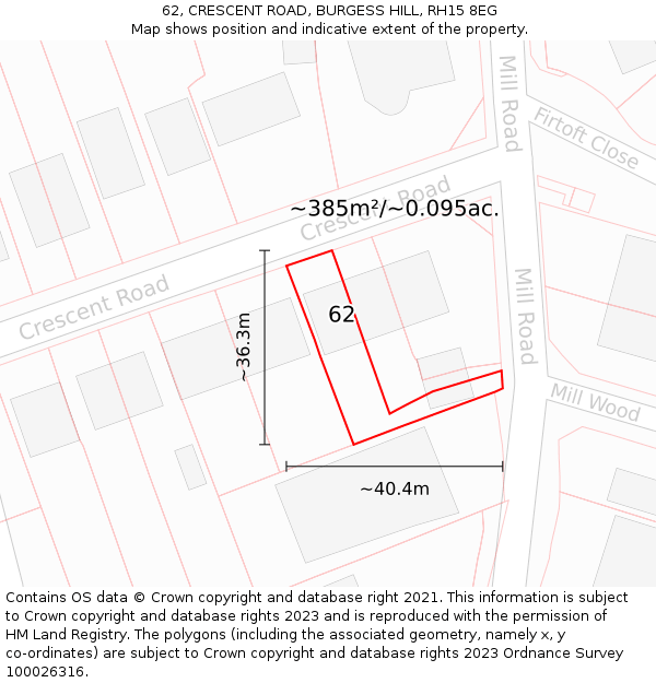 62, CRESCENT ROAD, BURGESS HILL, RH15 8EG: Plot and title map