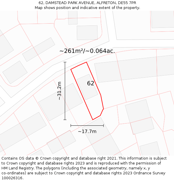 62, DAMSTEAD PARK AVENUE, ALFRETON, DE55 7PR: Plot and title map