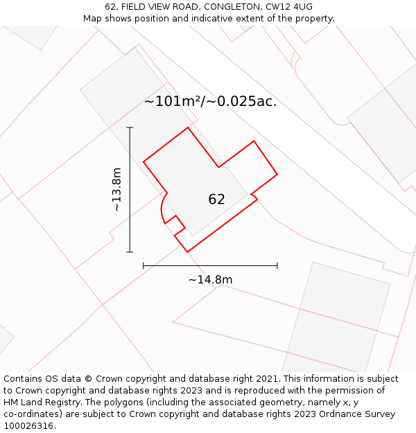 62, FIELD VIEW ROAD, CONGLETON, CW12 4UG: Plot and title map