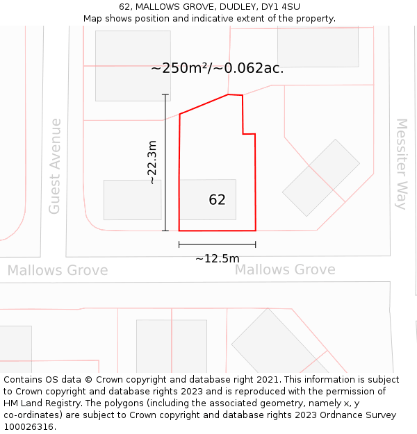 62, MALLOWS GROVE, DUDLEY, DY1 4SU: Plot and title map