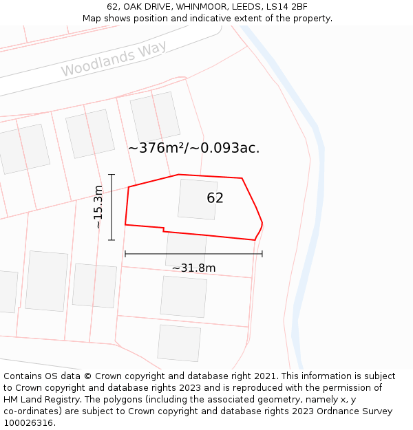 62, OAK DRIVE, WHINMOOR, LEEDS, LS14 2BF: Plot and title map