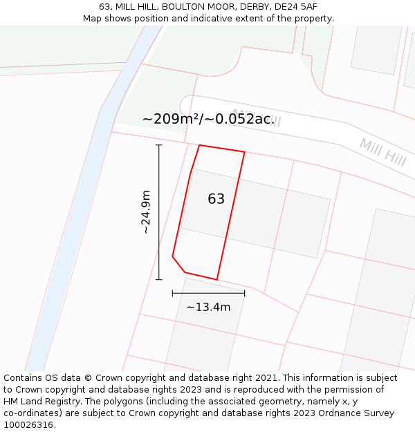 63, MILL HILL, BOULTON MOOR, DERBY, DE24 5AF: Plot and title map