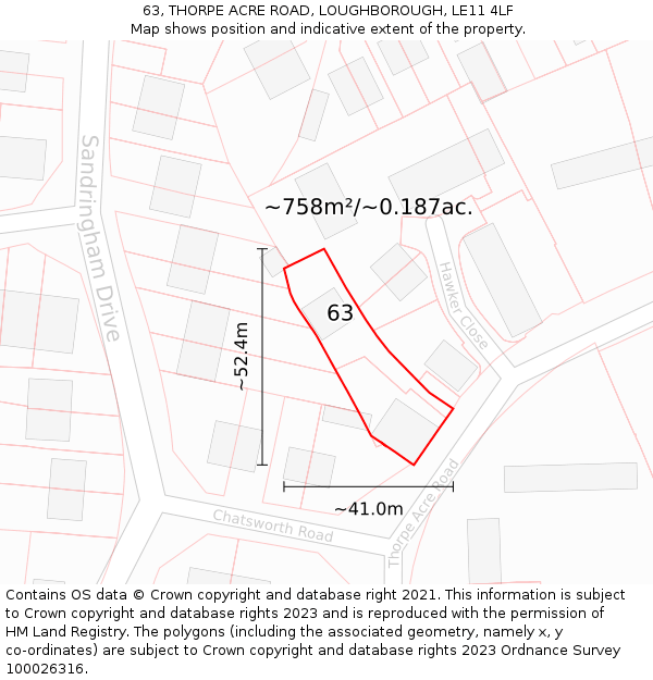 63, THORPE ACRE ROAD, LOUGHBOROUGH, LE11 4LF: Plot and title map