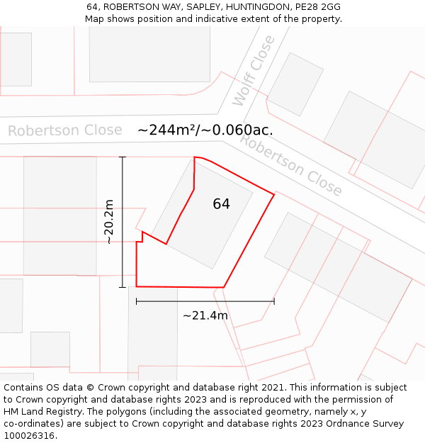 64, ROBERTSON WAY, SAPLEY, HUNTINGDON, PE28 2GG: Plot and title map