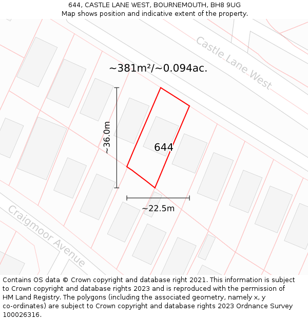 644, CASTLE LANE WEST, BOURNEMOUTH, BH8 9UG: Plot and title map