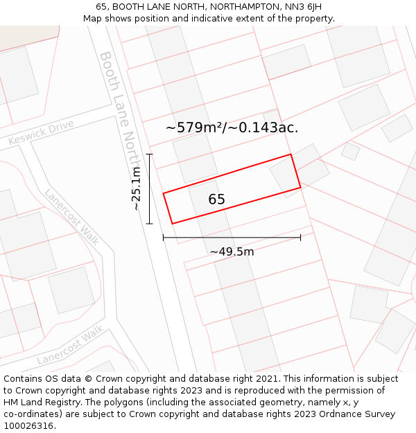 65, BOOTH LANE NORTH, NORTHAMPTON, NN3 6JH: Plot and title map