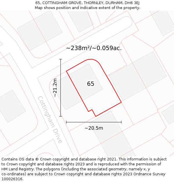 65, COTTINGHAM GROVE, THORNLEY, DURHAM, DH6 3EJ: Plot and title map