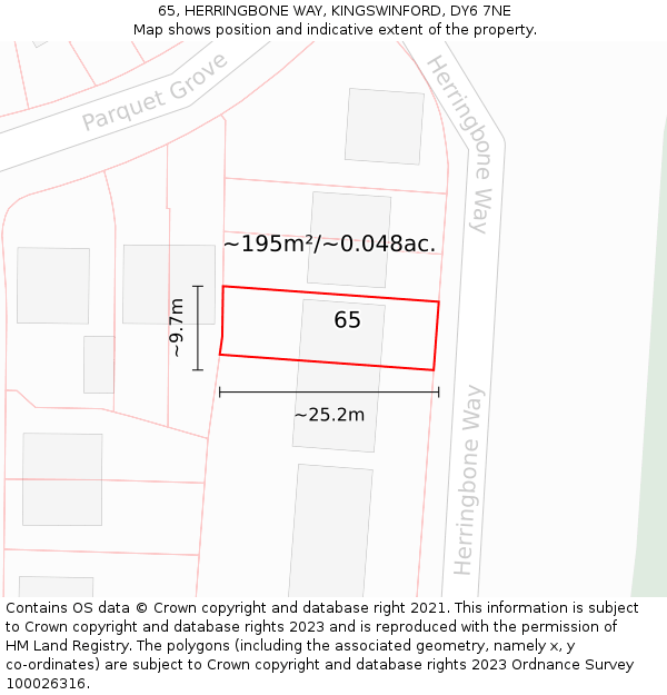 65, HERRINGBONE WAY, KINGSWINFORD, DY6 7NE: Plot and title map