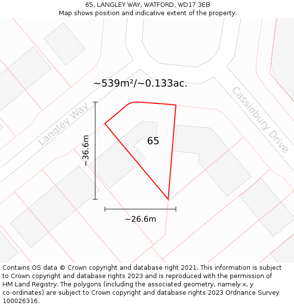 65, LANGLEY WAY, WATFORD, WD17 3EB: Plot and title map