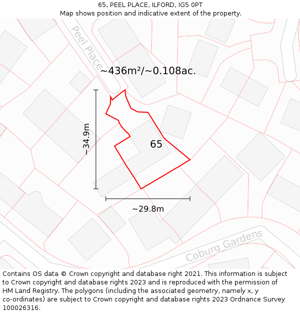 65, PEEL PLACE, ILFORD, IG5 0PT: Plot and title map