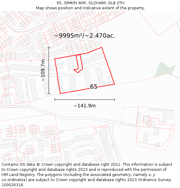 65, SIMKIN WAY, OLDHAM, OL8 2TH: Plot and title map