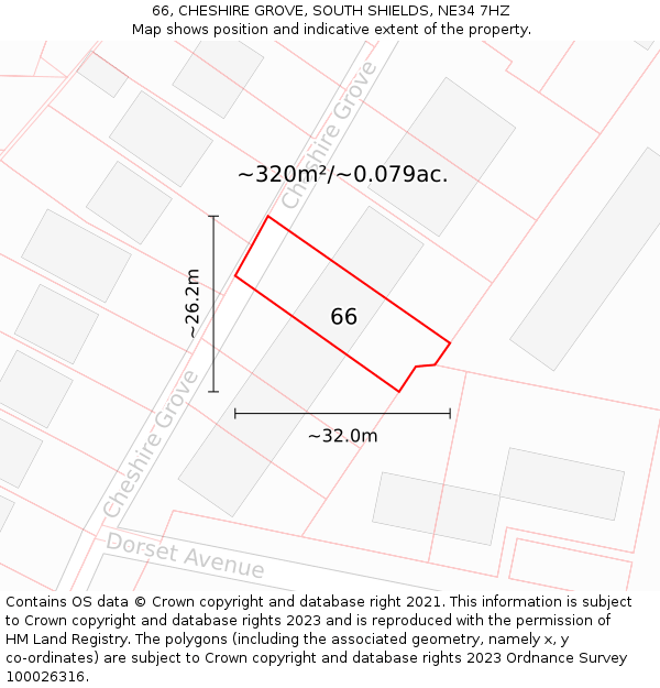 66, CHESHIRE GROVE, SOUTH SHIELDS, NE34 7HZ: Plot and title map