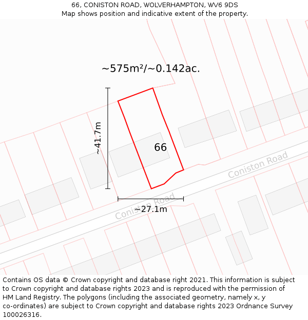 66, CONISTON ROAD, WOLVERHAMPTON, WV6 9DS: Plot and title map