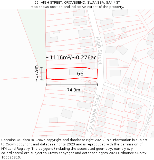 66, HIGH STREET, GROVESEND, SWANSEA, SA4 4GT: Plot and title map