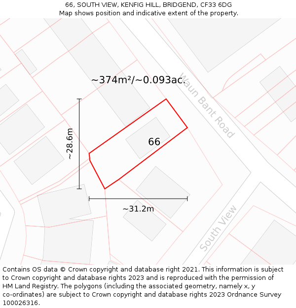 66, SOUTH VIEW, KENFIG HILL, BRIDGEND, CF33 6DG: Plot and title map