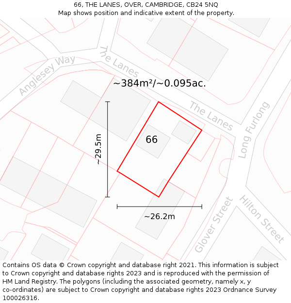 66, THE LANES, OVER, CAMBRIDGE, CB24 5NQ: Plot and title map