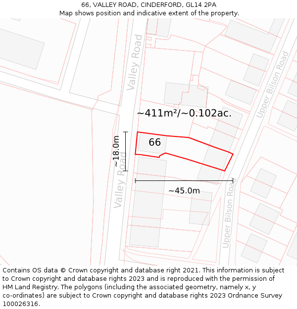 66, VALLEY ROAD, CINDERFORD, GL14 2PA: Plot and title map