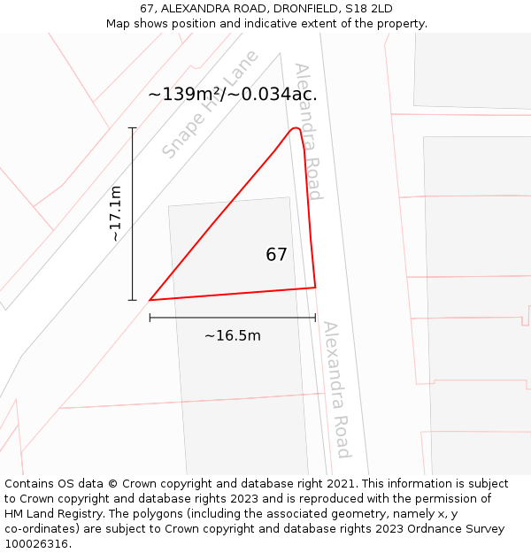 67, ALEXANDRA ROAD, DRONFIELD, S18 2LD: Plot and title map