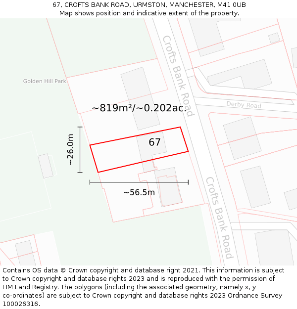 67, CROFTS BANK ROAD, URMSTON, MANCHESTER, M41 0UB: Plot and title map