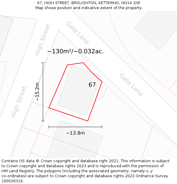 67, HIGH STREET, BROUGHTON, KETTERING, NN14 1NF: Plot and title map