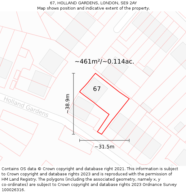 67, HOLLAND GARDENS, LONDON, SE9 2AY: Plot and title map