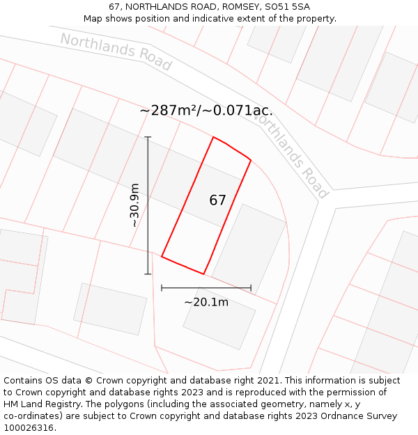 67, NORTHLANDS ROAD, ROMSEY, SO51 5SA: Plot and title map