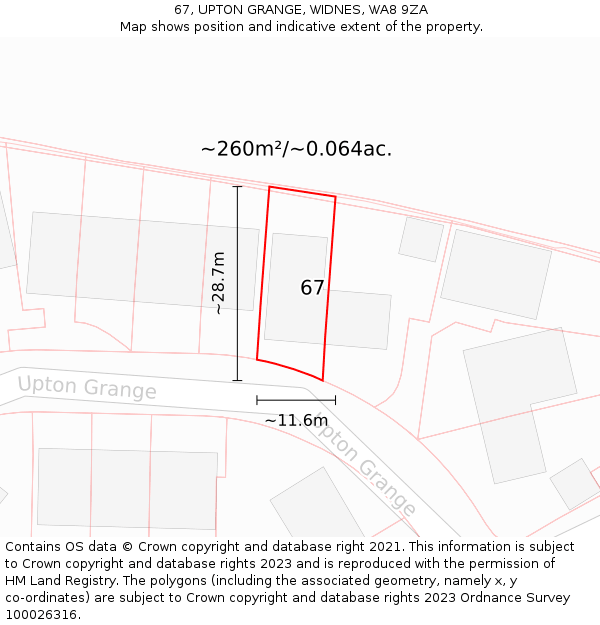 67, UPTON GRANGE, WIDNES, WA8 9ZA: Plot and title map