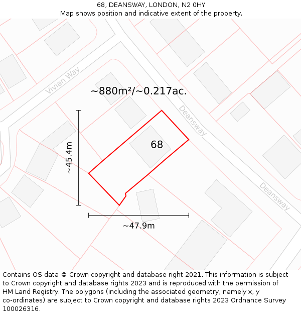 68, DEANSWAY, LONDON, N2 0HY: Plot and title map